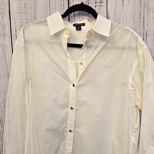 Karen Millen long-sleeve cream button down shirt w/gold button detail